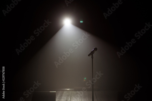 microphone on the stage with black background