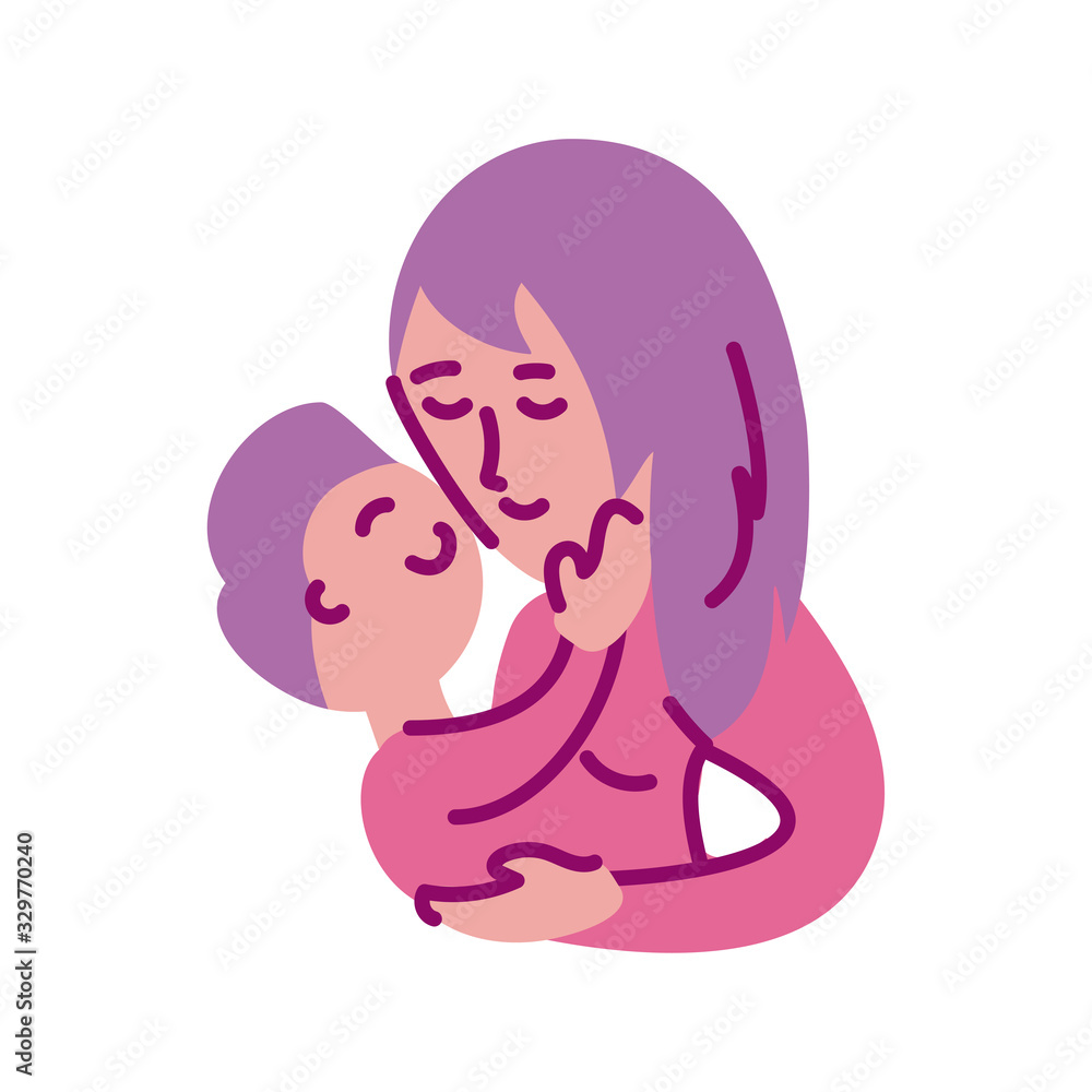 mother with son, half line and color style icon mother with son, half line and color style icon