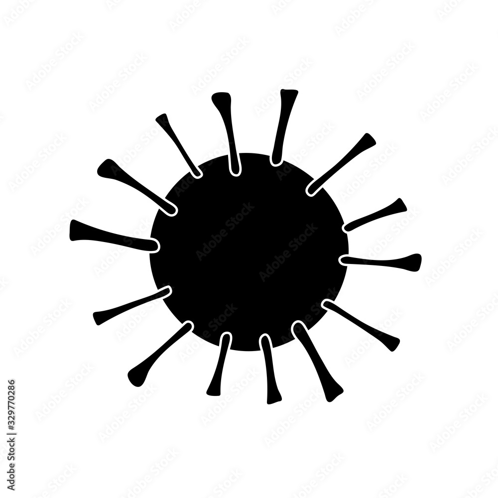 Coronavirus vector glyph symbol. Sign 2019-nCoV isolated on white background. Stylized stock illustration of a new world virus. MERS-Cov, Novel coronavirus. Abstract virus line art model illustration