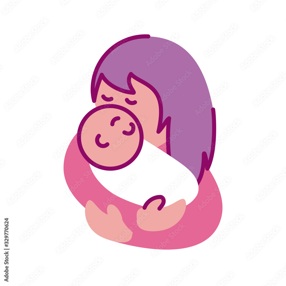 mother with baby, half line and color style icon mother with baby, half line and color style icon