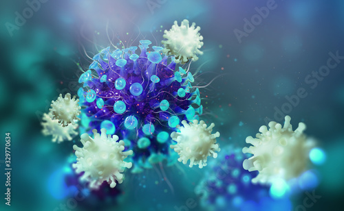 Tableau sur toile Virus, germs, microbe, bacterium, pathogen organism, leukocyte 3D illustration