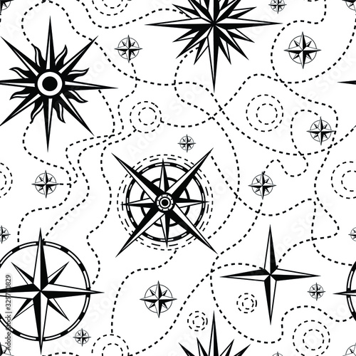 wind roses sea, travel, fashion vector seamless pattern on white background. Concept for wallpaper, wrapping paper, cards 