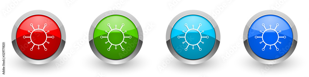 Virus silver metallic glossy icons, bacteria, pathogen, infection concept set of modern design buttons for web, internet and mobile applications in four colors options isolated on white background Virus silver metallic glossy icons, bacteria, pathogen, infection concept set of modern design buttons for web, internet and mobile applications in four colors options isolated on white background