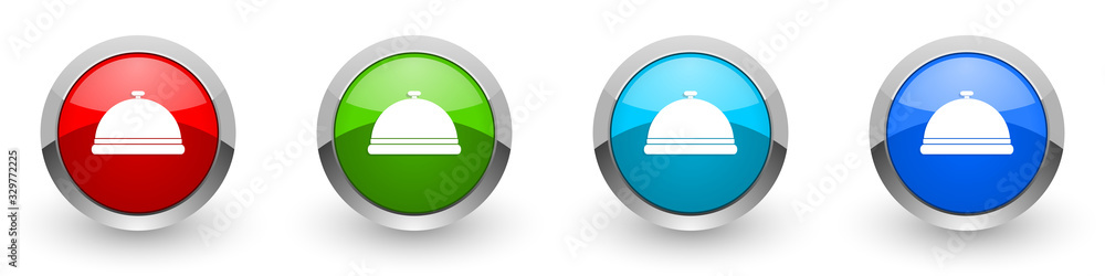 Restaurant silver metallic glossy icons, food service concept set of modern design buttons for web, internet and mobile applications in four colors options isolated on white background Restaurant silver metallic glossy icons, food service concept set of modern design buttons for web, internet and mobile applications in four colors options isolated on white background