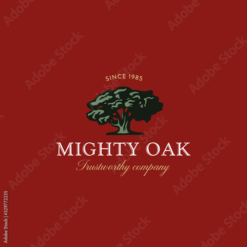 Vintage badge with old mighty tree