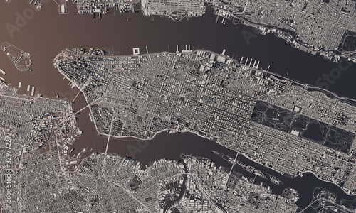 Plakat Mapa miasta Nowy Jork  Satelitarny widok z lotu ptaka 