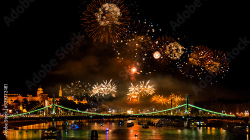 Photography Fireworks over the Danube in Budapest on August 20th in 2019