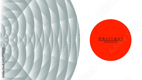 Abstract geometric on 3d shapes composition background. Design highlights the balance of clarity and disorder with bright orange circles amid a flurry of graphics.