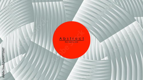 Abstract geometric on 3d shapes composition background. Design highlights the balance of clarity and disorder with bright orange circles amid a flurry of graphics.