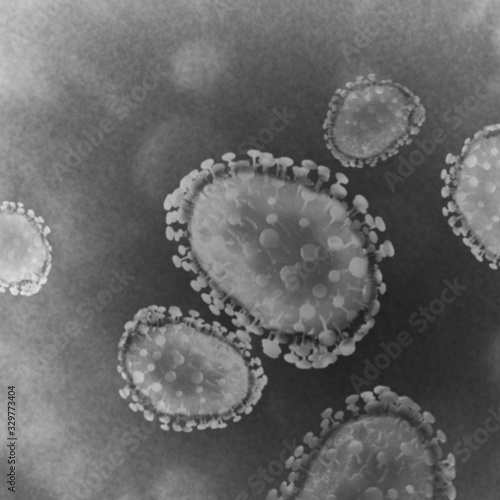 Φωτογραφία Electron microscopy coronavirus visualization. 3D rendering