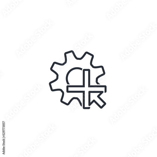 Gear and plus. Connect new technical features. Vector linear icon isolated on white background.