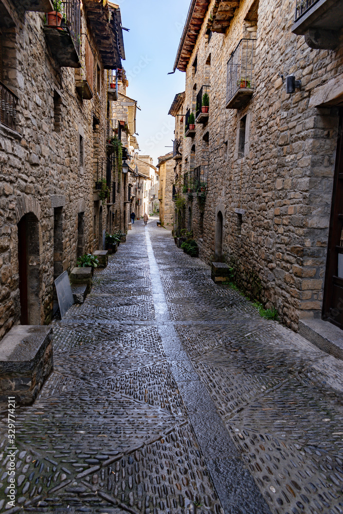 Typical streets in a town in the province of Huesca in Spain.