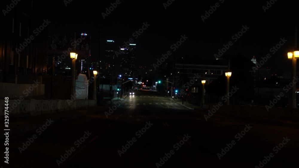 Los Angeles Downtown 4th Street Bridge Eastbound Night Driving Plate Rear View Los Angeles Downtown 4th Street Bridge Eastbound Night Driving Plate Rear View