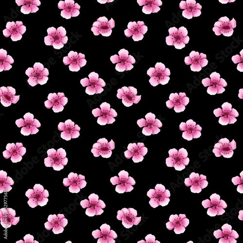 Wallpaper Mural Seamless cherry blossom pattern. Hand drawn sakura blossom background illustration. Pink cherry flowers pattern for print, fabric, greeting cards, wedding, wrapping paper. Black flower pattern. Torontodigital.ca