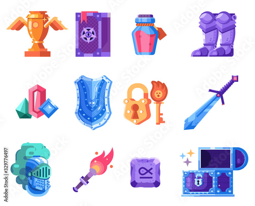 Rpg Game Fantasy Icons with Knight Equipment