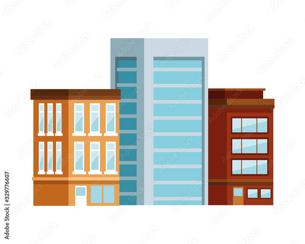 three buildings with windows isolated icon three buildings with windows isolated icon