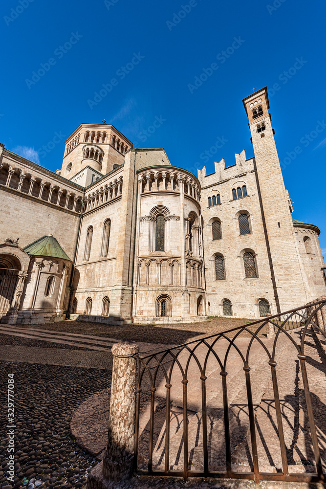 Trento city, San Vigilio Cathedral (Duomo di Trento, 1212-1321) and the Praetorian Palace (Palazzo Pretorio or Vescolile). Trentino-Alto Adige, Italy, Europe