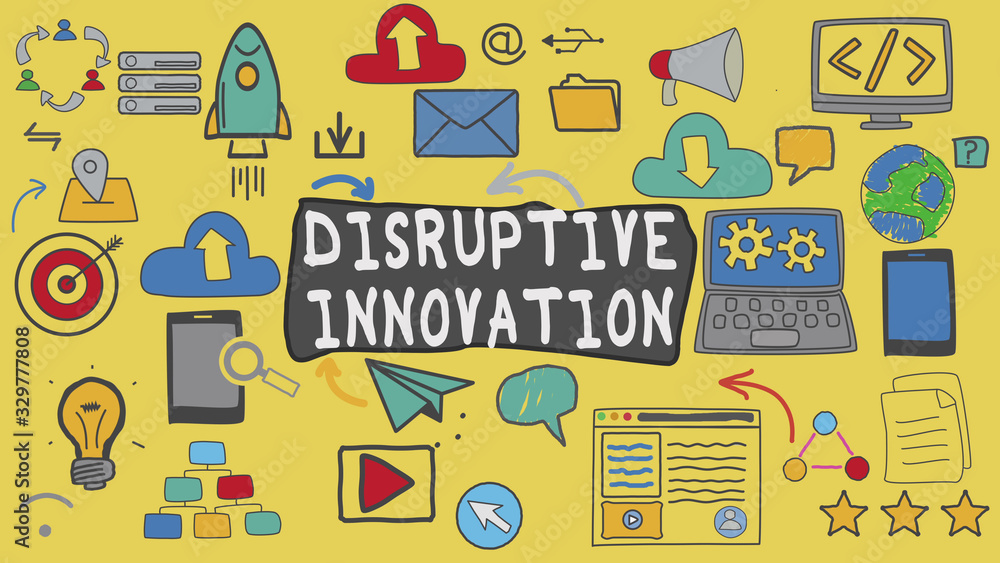 Obraz premium Disruptive Innovation, Yellow Illustration Graphic Technology Concept