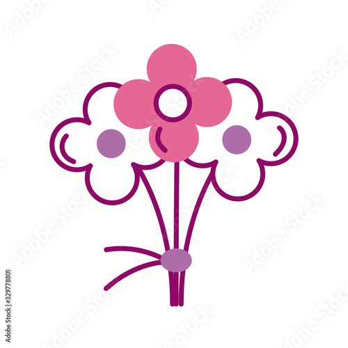 flowers with leafs, half line and color style icon