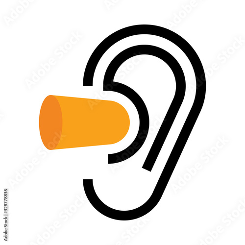 Ear and earplugs. Noise symbol