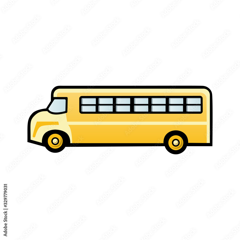 Vector illustration flat icon yellow school bus on white background.