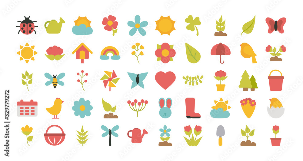 set of spring icons on white background set of spring icons on white background