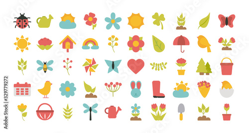 set of spring icons on white background