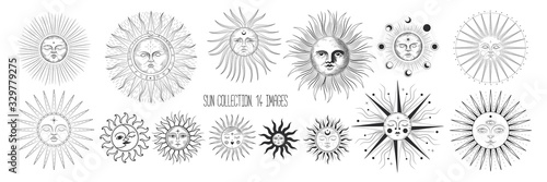 Vector illustration set of moon phases. Different stages of moonlight activity in vintage engraving style. Zodiac Signs