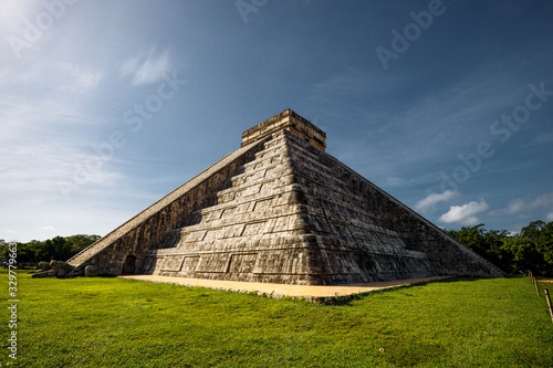 Famous Maya Temple of Kukulcan  Chichen Itza  on Yucatan peninsula during sunrise with no tourists  Yucatan  Mexico  America 