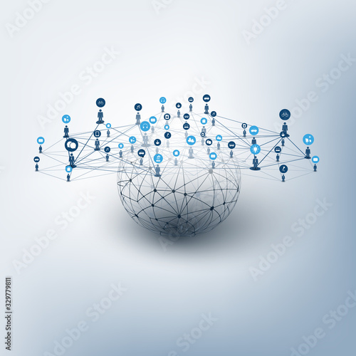 Internet of Things, Cloud Computing Design Concept with Wireframe and Icons - Global Digital Network Connections, Smart Technology Vector Concept