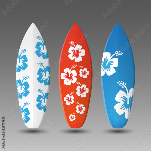 Surfboards Design Template with Flowery Pattern