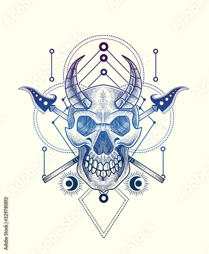 vector illustration Scary demon skull good for T-shirt.