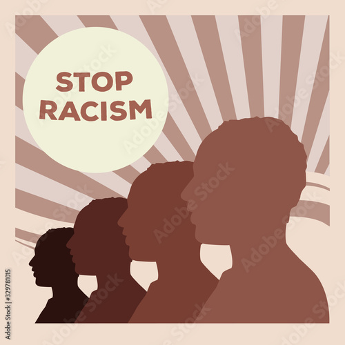 silhouette of men profiles stop racism campaign