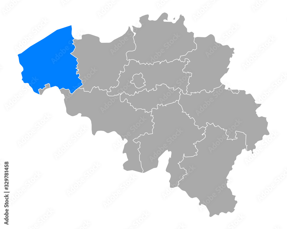 Karte von Westflandern in Belgien