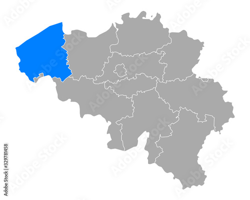 Karte von Westflandern in Belgien