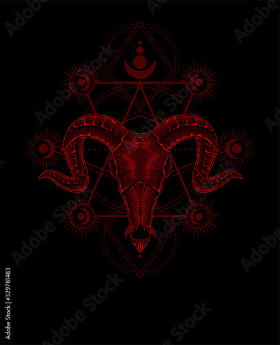 illustration vector Goat skull with sacred geometry pattern.