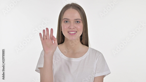 Wallpaper Mural Online Video Chat by Beautiful Young Woman, White Background Torontodigital.ca