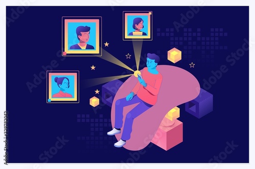 Refer A Friend concept with young man holding his phone