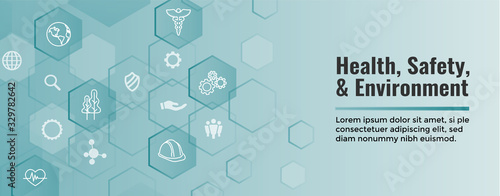 Health Safety and Environment Icon Set & Web Header Banner
