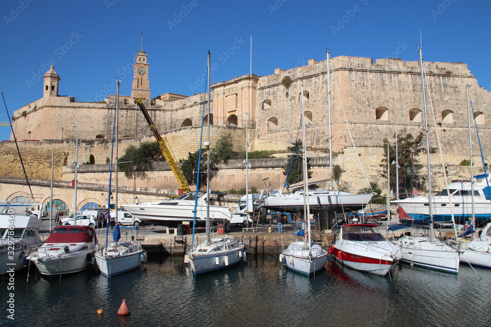 st michael bastion and marina in senglea (malta) 