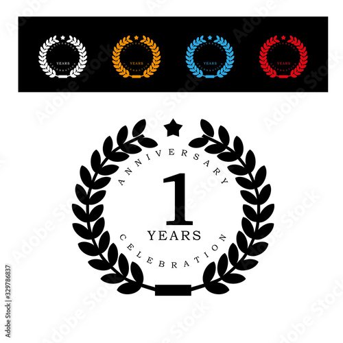 1 Years anniversary Golden badge logo. Vector illustration for your emblem design