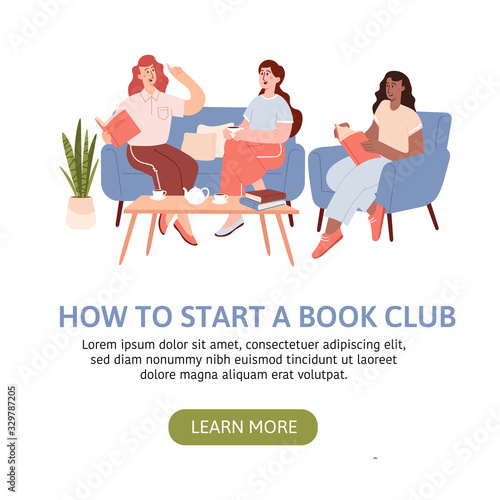 Books lover club vector landing page 