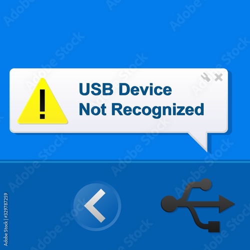 USB Device Not Recognized Error Warning Sign When Connect Computer Peripheral