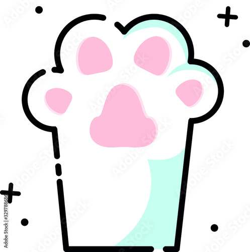 Vector icon of a cute white paw of a cat. White cartoon cat foot isolated on a white background. Spring icon