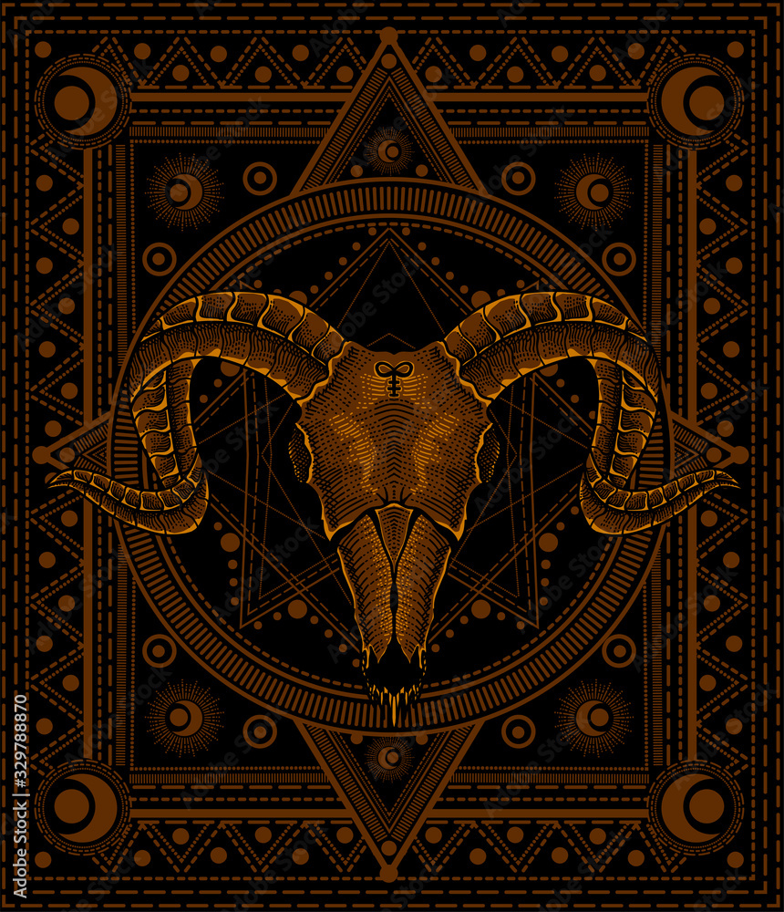 illustration vector Goat skull with sacred geometry pattern.