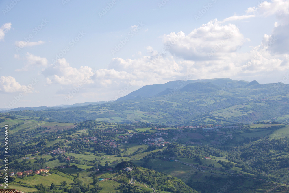 romagna hills in spring view from republic of san marino