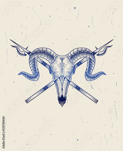 goat skull with weapon on white background-vector