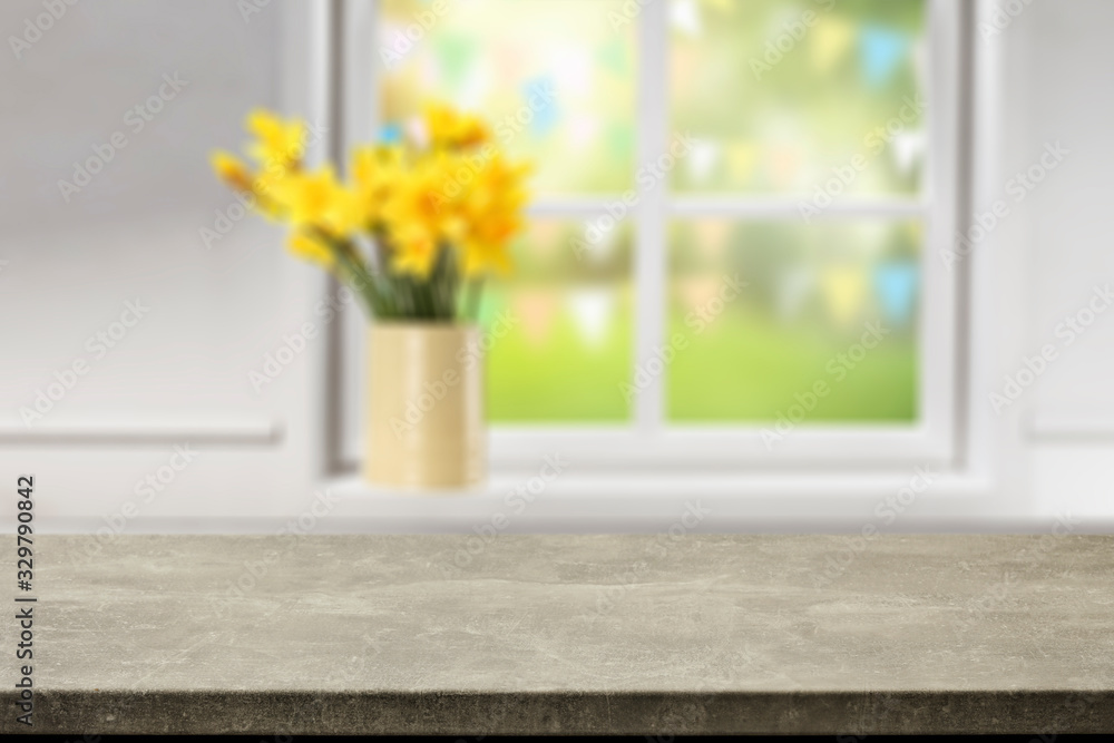 Easter table background of free space and white window background. Easter table background of free space and white window background.