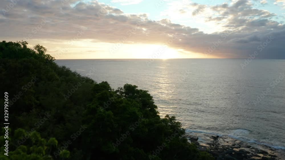 The Beautiful Scenery Of Calm Ocean During Golden Hours In Fiji - Aerial Shot The Beautiful Scenery Of Calm Ocean During Golden Hours In Fiji - Aerial Shot