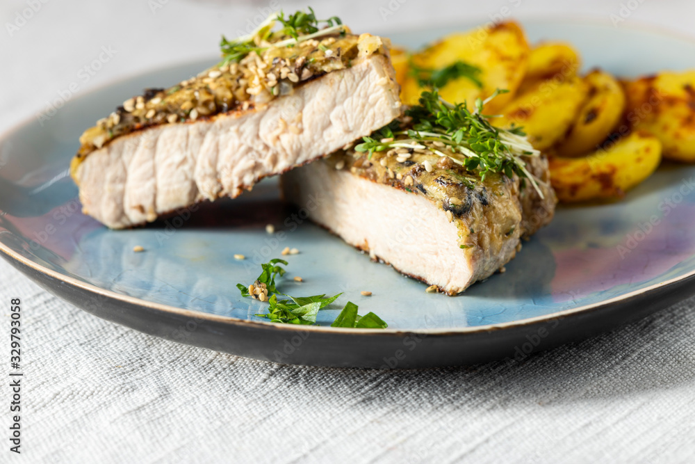 grilled pork steak on a plate